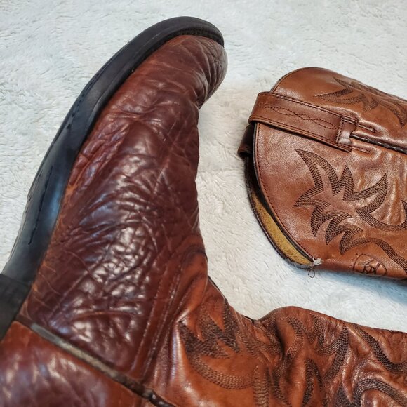 Ariat Tan Cowboy Leather Heel Boot Men 9 EE Western Country Stitched Rodeo Ranch - Picture 3 of 15